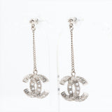 Chanel Coco Logo Silver Double sided Rhinestone Drop Earrings Costume Jewellery