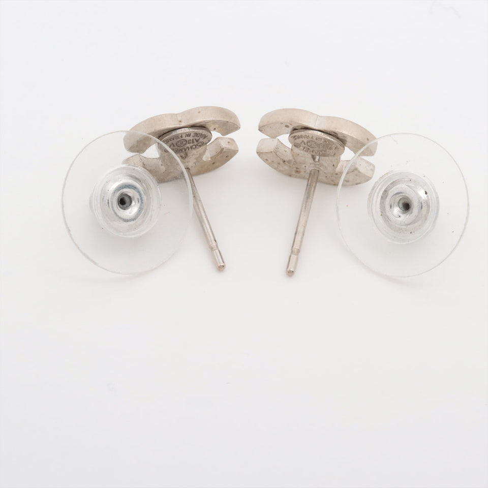 Chanel Coco Logo Rhinestone Silver Stud Earrings Costume Jewellery