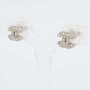 Chanel Coco Logo Rhinestone Silver Stud Earrings Costume Jewellery