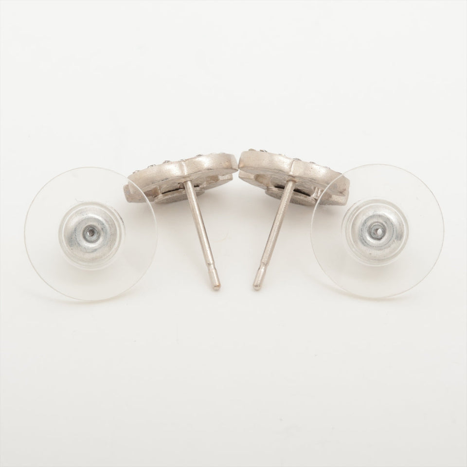 Chanel Coco Logo Rhinestone Silver Stud Earrings Costume Jewellery
