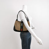 Gucci Jackie Vintage Medium Monogram Canvas Black Leather Shoulder Bag