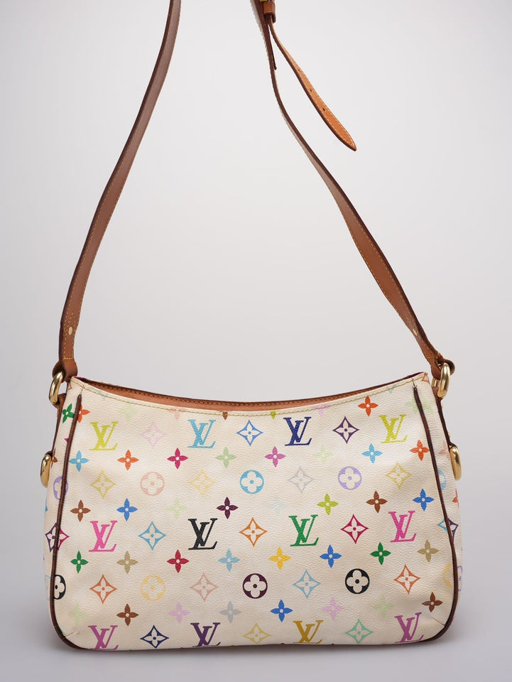 Louis Vuitton Takashi Murakami White Multicolore Monogram Coated Canvas Petit Noe Bag Gold Hardware