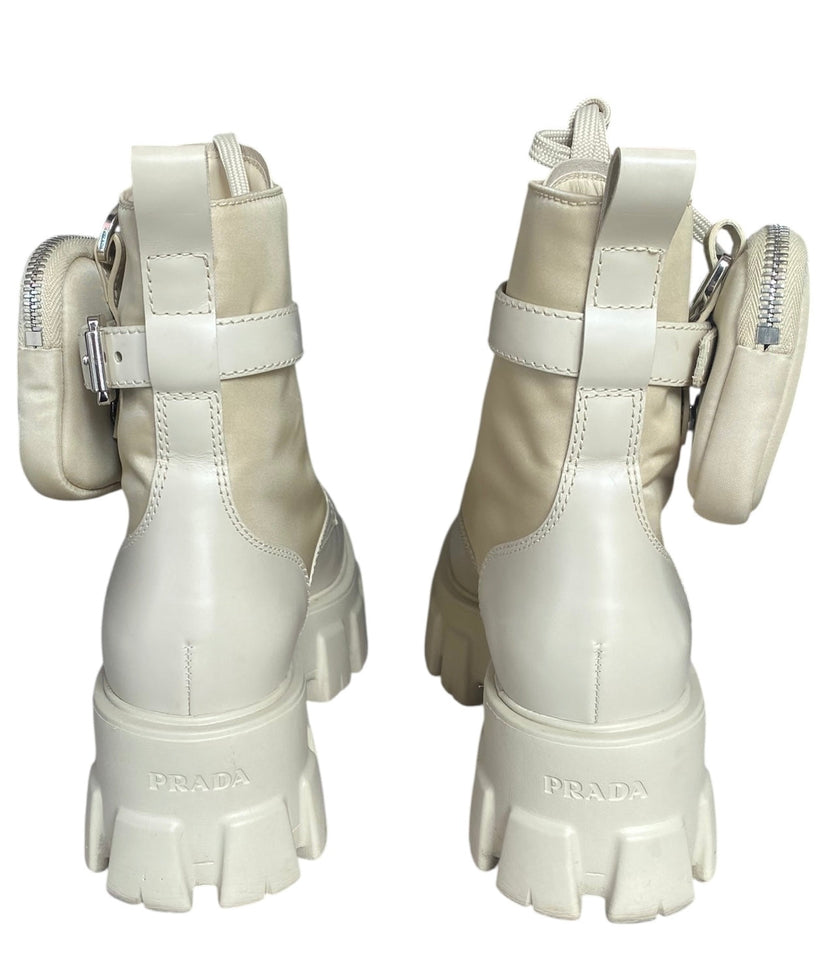Prada Beige Monolith Re-Nylon Ankle Boots - 37