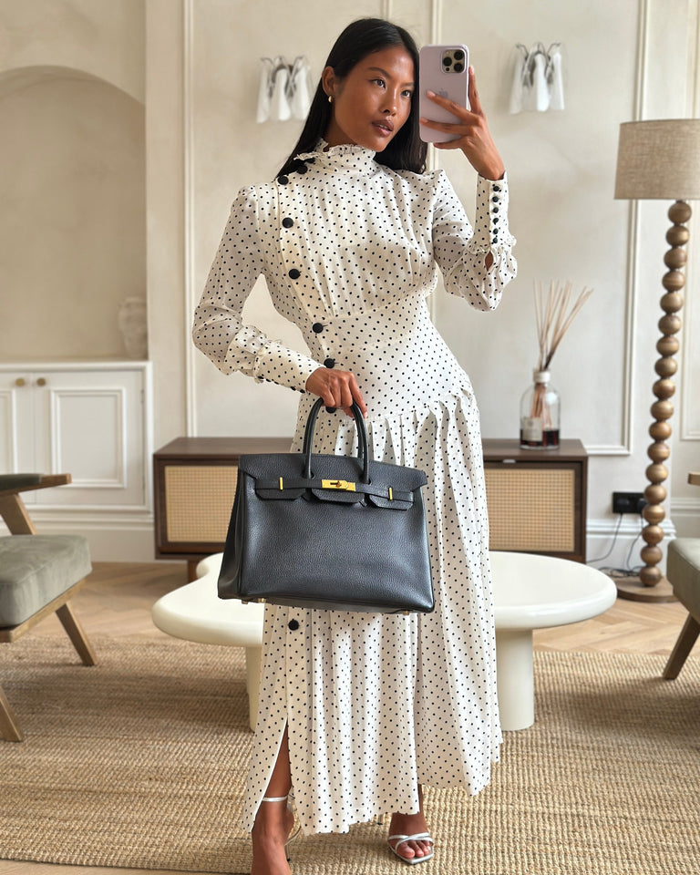 Hermes Birkin 35 Retourne Bag in Black Ardennes Leather with Gold Hardware
