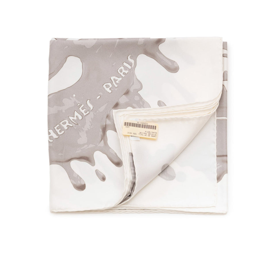 Hermes Carre Scarf 90 Peinture Fraiche Blanc/Sepia