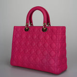 Christian Dior Pink Large Lambskin Cannage Lady Dior with Gold Hardware