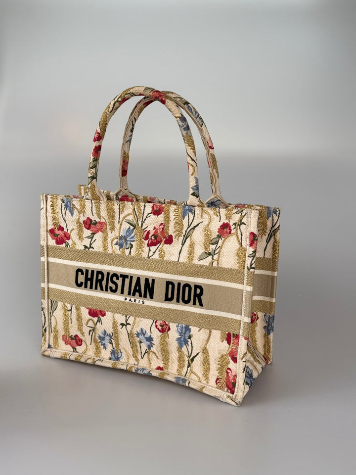 Christian Dior Beige Floral Embroidered Canvas Book Tote Medium