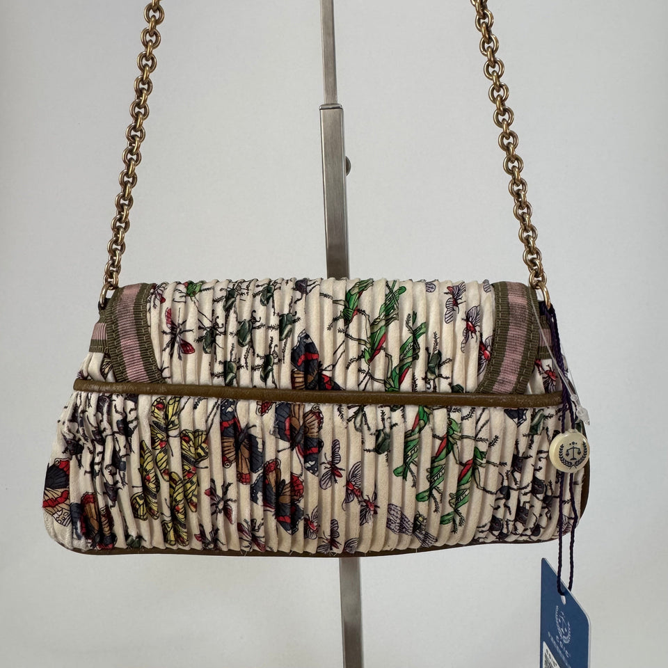 Gucci Padlock Silk Chain Shoulder Bag White Floral with Bee Charm