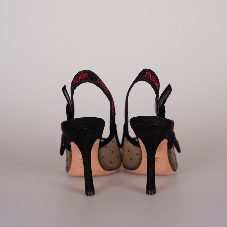 Christian Dior Mesh Plumetis Suede J'ADior Slingback 8cm Pumps 37.5 Beige/Black