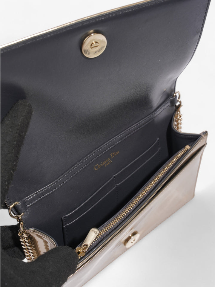 Christian Dior Diorama Wallet On Chain Metallic Gold Patent Leather