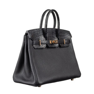 Hermes25cm Birkin Touch Black Matte Alligator/ Togo Leather Rose Gold Hardware