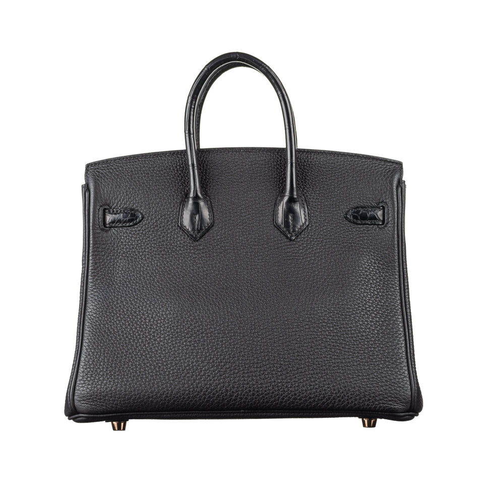 Hermes25cm Birkin Touch Black Matte Alligator/ Togo Leather Rose Gold Hardware