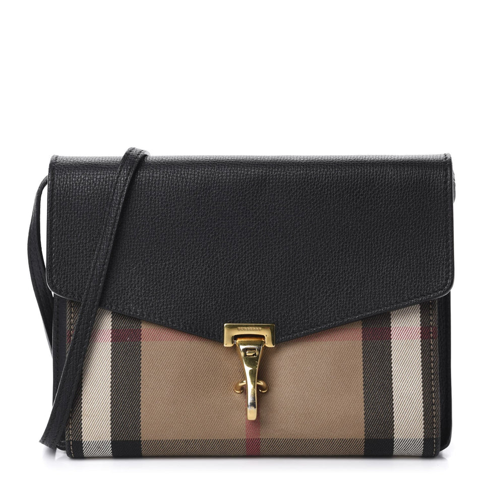 Burberry Black Macken Small House Check & Leather Crossbody Bag