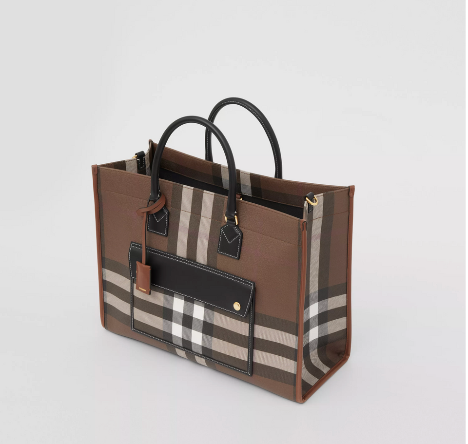 Burberry MEDIUM FREYA CHECK & LEATHER TOTE
