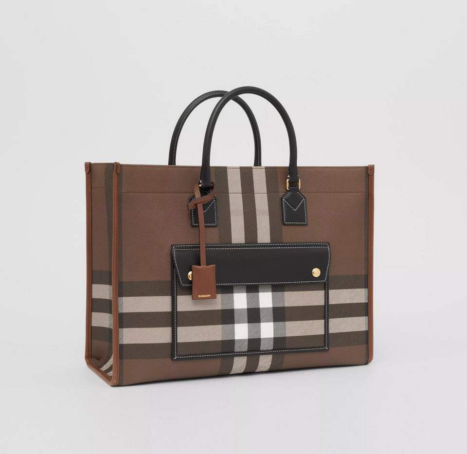 Burberry MEDIUM FREYA CHECK & LEATHER TOTE