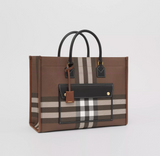 Burberry MEDIUM FREYA CHECK & LEATHER TOTE