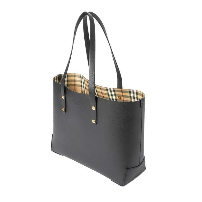 Burberry GRAINY LEATHER HAYMARKET CHECK TOTE BAG
