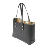 Burberry GRAINY LEATHER HAYMARKET CHECK TOTE BAG