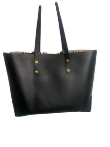 Burberry GRAINY LEATHER HAYMARKET CHECK TOTE BAG