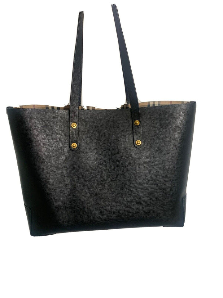 Burberry GRAINY LEATHER HAYMARKET CHECK TOTE BAG