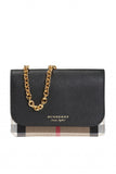 Burberry GRAINED CALFSKIN HOUSE CHECK HAMPSHIRE WALLET ON CHAIN