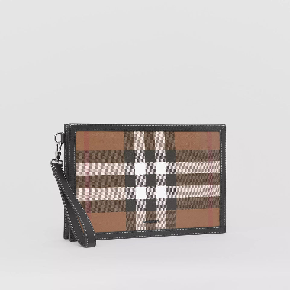 Burberry HOUSE CHECK & LEATHER ZIP POUCH CLUTCH