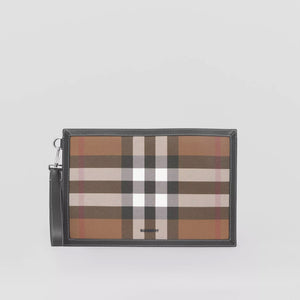 Burberry HOUSE CHECK & LEATHER ZIP POUCH CLUTCH