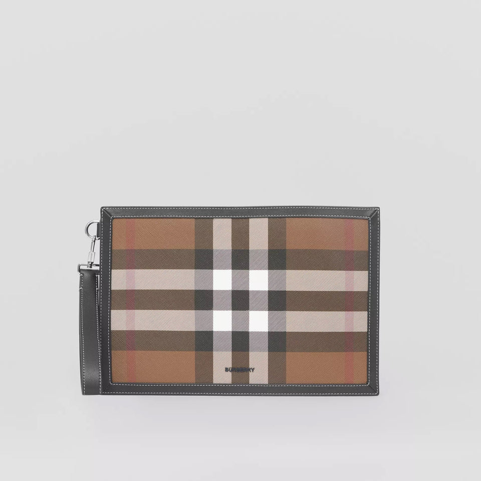 Burberry HOUSE CHECK & LEATHER ZIP POUCH CLUTCH