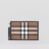Burberry HOUSE CHECK & LEATHER ZIP POUCH CLUTCH