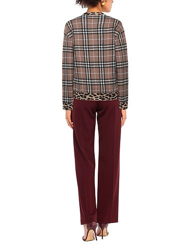 Burberry LEOPARD TRIMMED CHECKED JACQUARD KNIT SWEATER