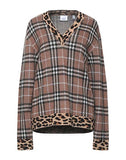 Burberry LEOPARD TRIMMED CHECKED JACQUARD KNIT SWEATER