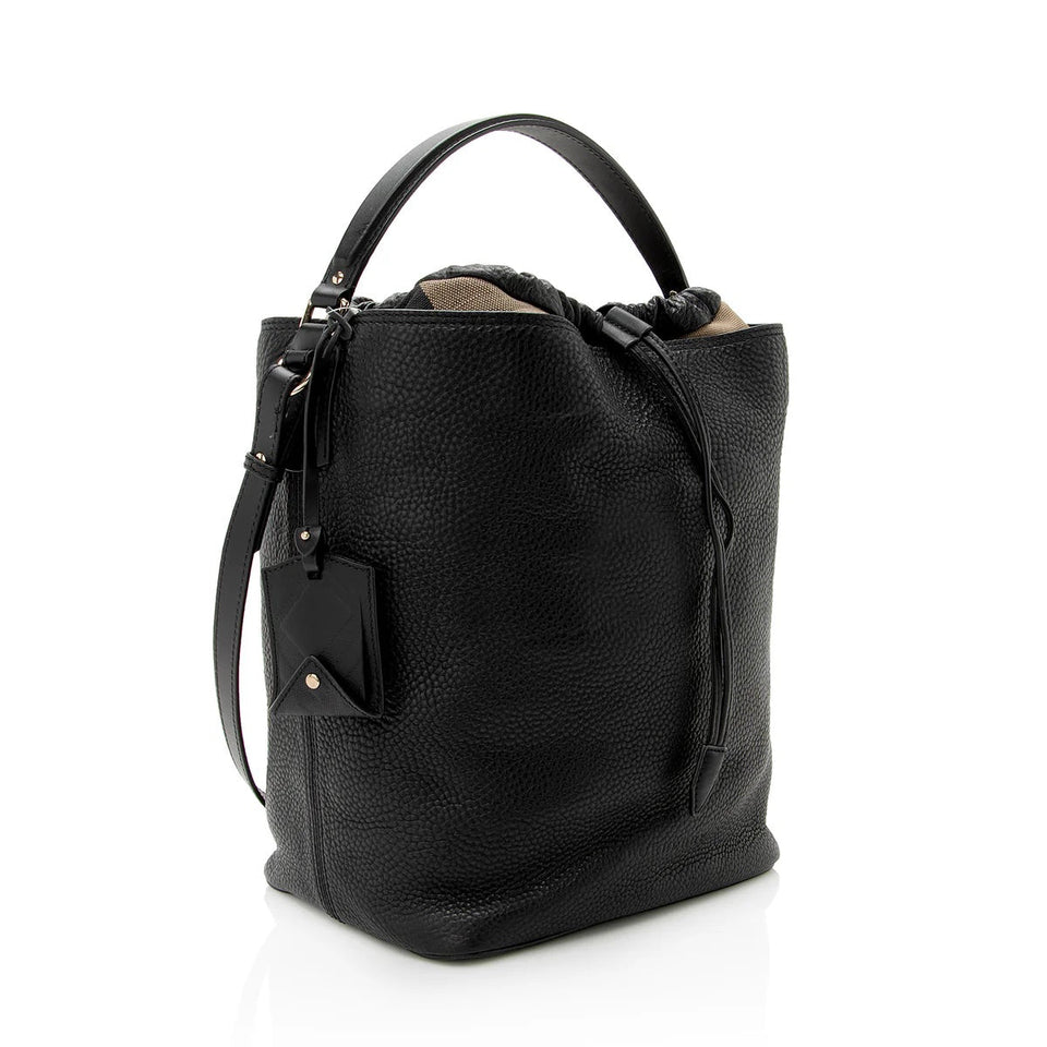 Burberry PEBBLED LEATHER HOUSE CHECK ASHBY HOBO BAG
