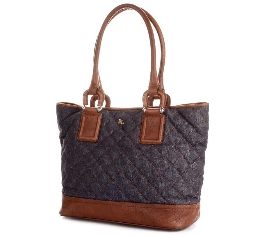 Burberry QUILTED DENIM & LEATHER GRANGE TOTE BAG