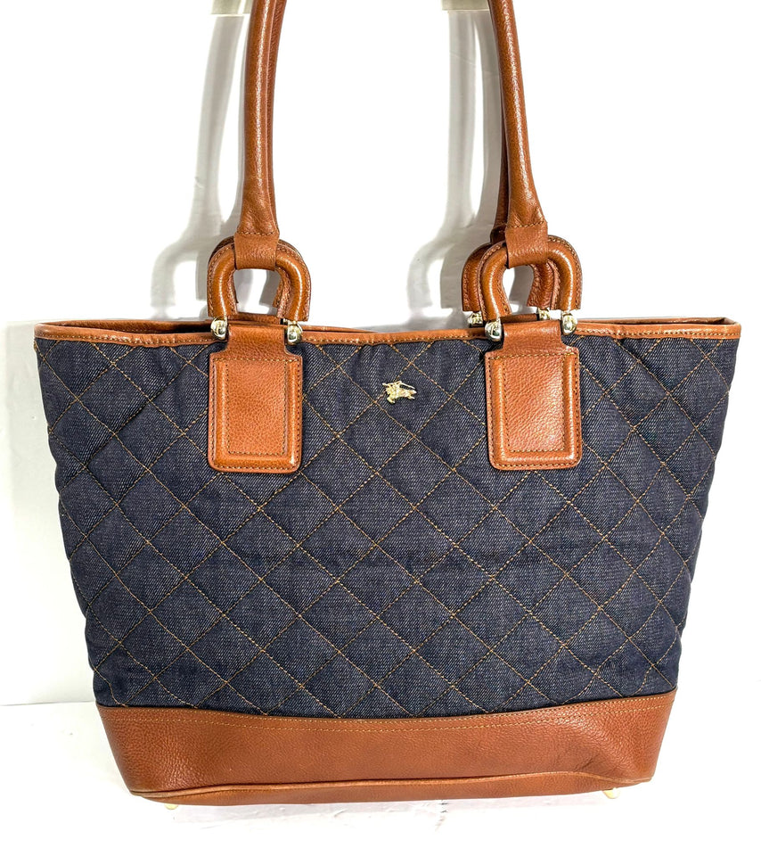Burberry QUILTED DENIM & LEATHER GRANGE TOTE BAG