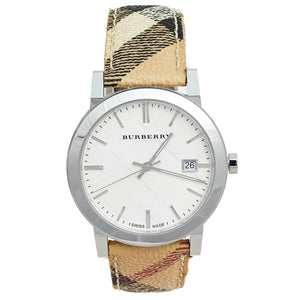 Burberry SILVER STAINLESS STEEL LEATHER HERITAGE BU9025 WATCH
