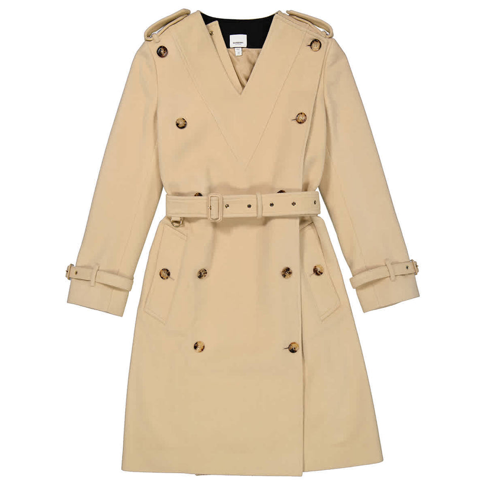 Burberry SOFT FAWN V-NECK CASHMERE WOOL BLEND TRENCH COAT