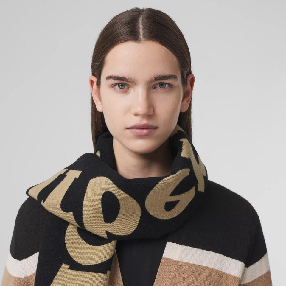 Burberry LOGO WOOL SILK JACQUARD SCARF