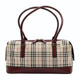 Luxury Burberry shoulder bag in burgundy check canvas and leather