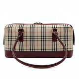 Luxury Burberry shoulder bag in burgundy check canvas and leather