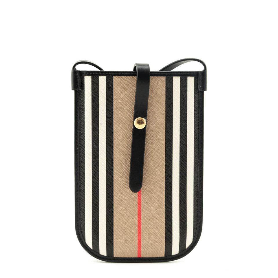 Burberry Archive Beige E-Canvas Calfskin Icon Stripe Anne Phone Case With Strap