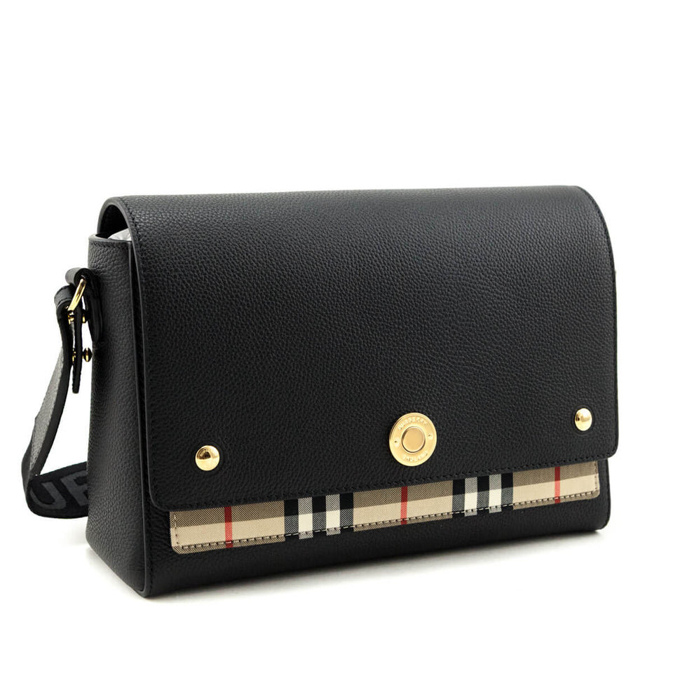 Burberry Black Grainy Calfskin Vintage Check Note Crossbody Bag