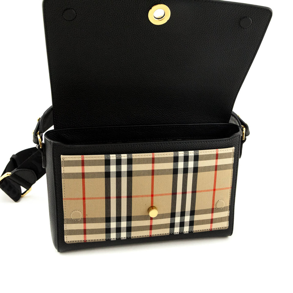 Burberry Black Grainy Calfskin Vintage Check Note Crossbody Bag