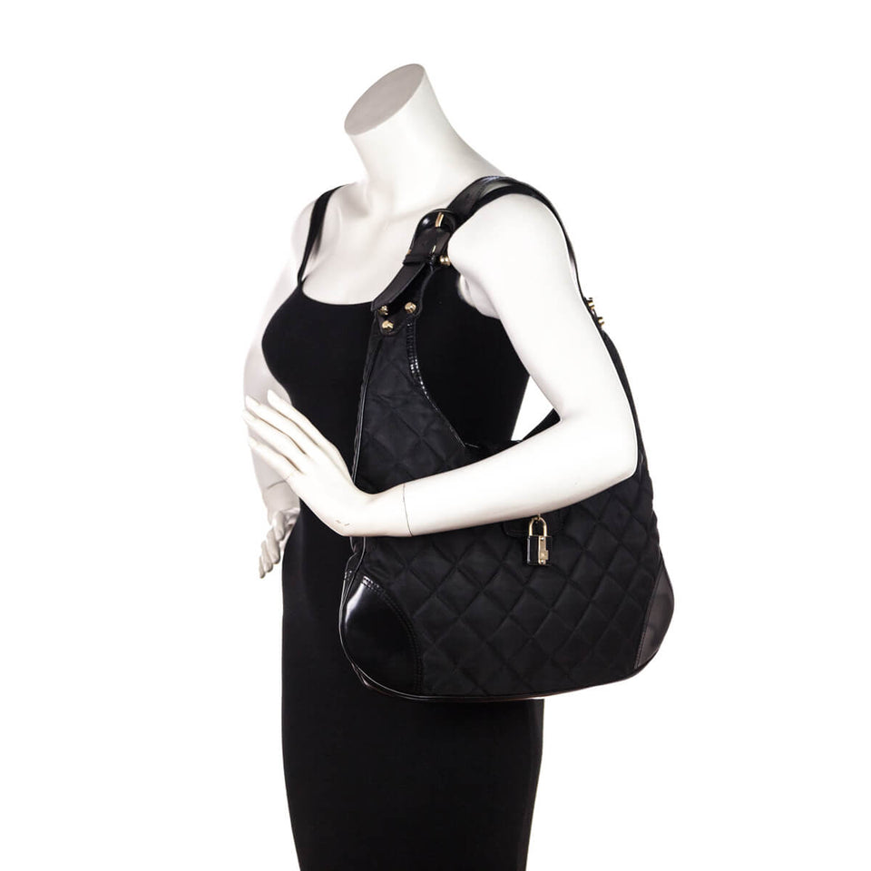 Burberry Black Quilted Nylon Brook Hobo Bag