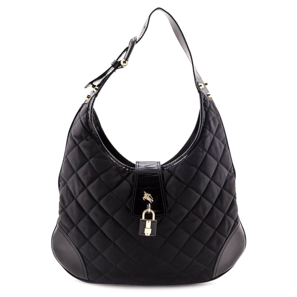 Burberry Black Quilted Nylon Brook Hobo Bag