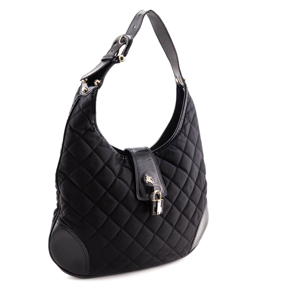 Burberry Black Quilted Nylon Brook Hobo Bag