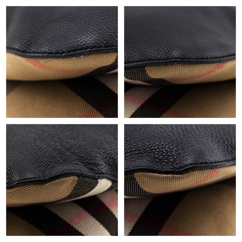 Burberry Black Leather & Check Cornwall Hobo Bag