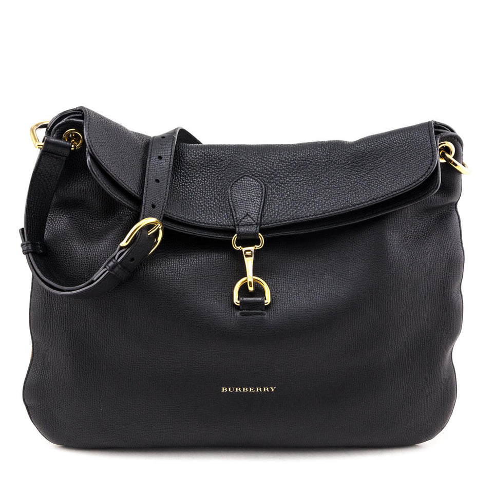 Burberry Black Leather & Check Cornwall Hobo Bag