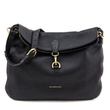 Burberry Black Leather & Check Cornwall Hobo Bag