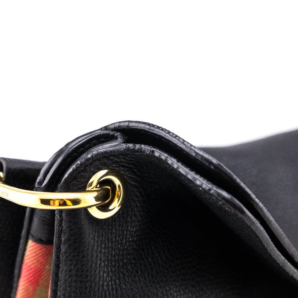 Burberry Black Leather & Check Cornwall Hobo Bag