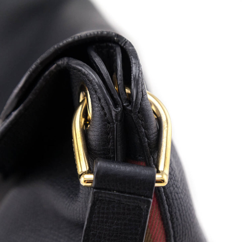 Burberry Black Leather & Check Cornwall Hobo Bag